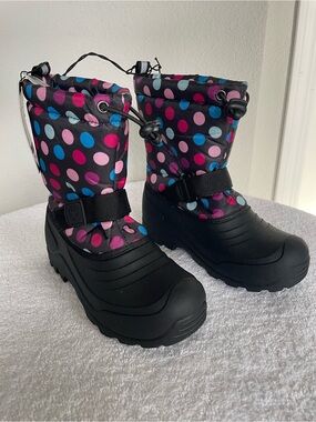 Northside Polka Dot Winter Snow Boots - Black with Pink & Blue Dots Kids Size 2